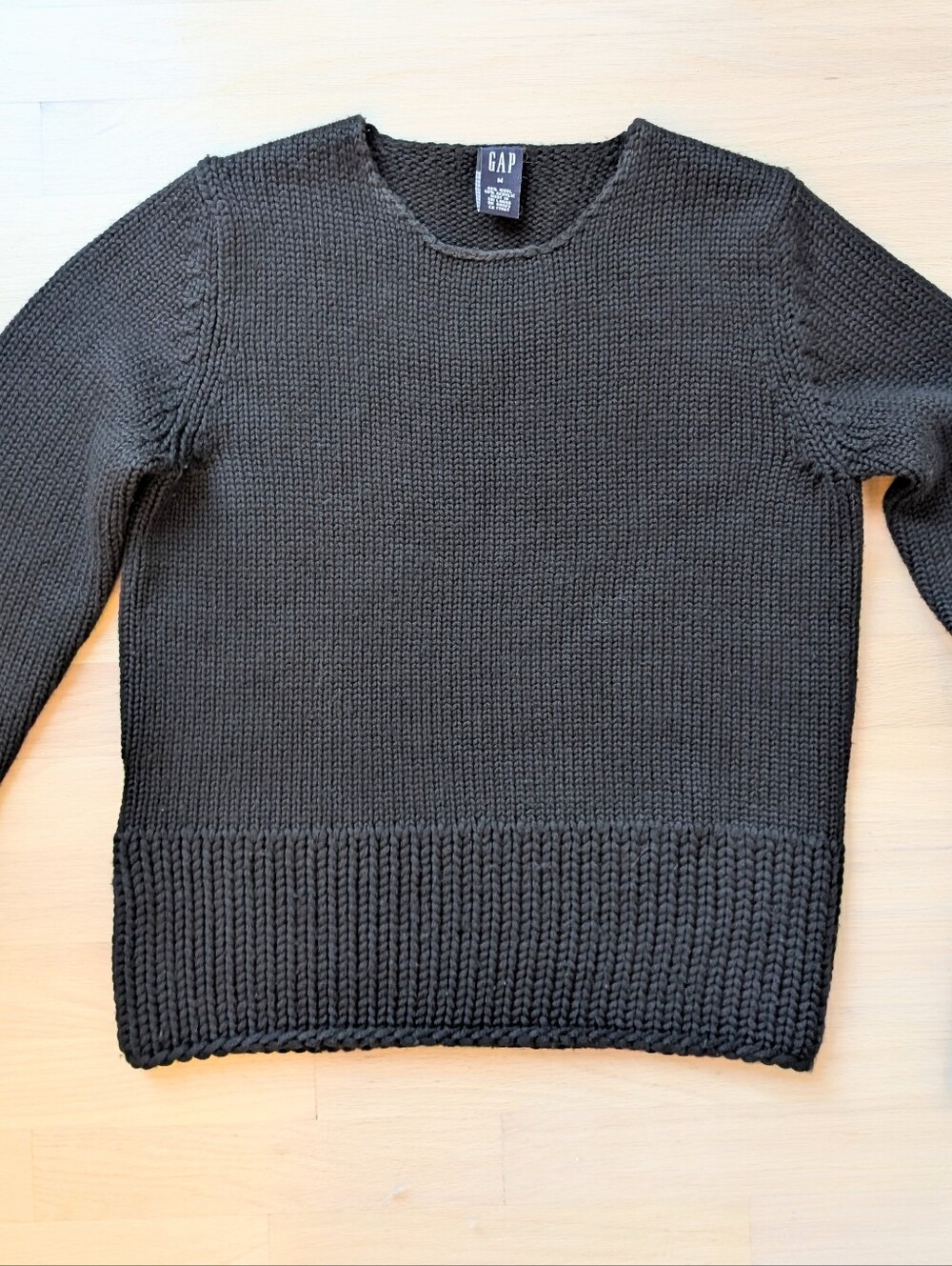 Vintage Y2K 2001 GAP Chunky Knit Crewneck Sweater Black Wool Cotton Blend Medium